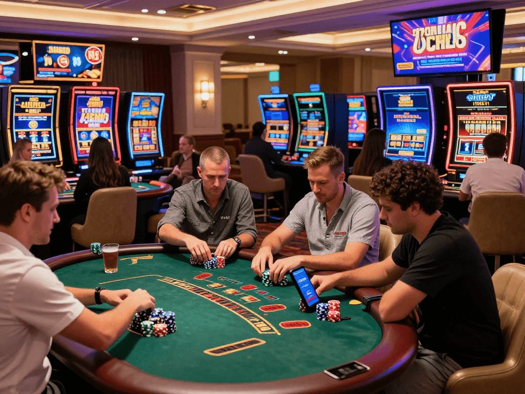 Dynamic gambling experience at https://aboutobo.com, showcasing engaging games, diverse players, and enticing promotions in a luxurious casino setting.