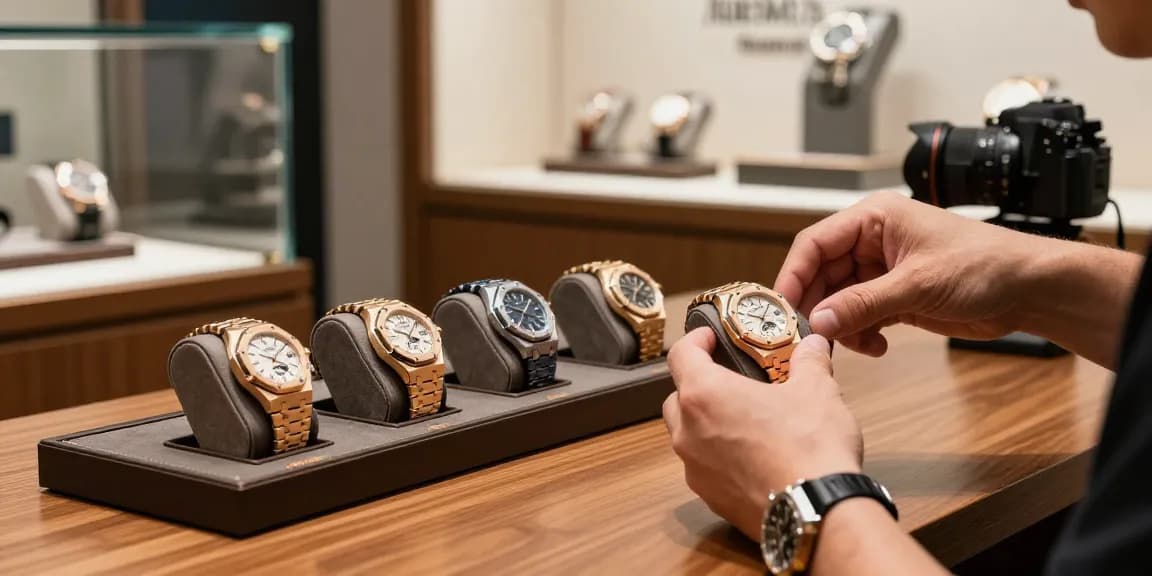 Explore exquisite super clone watches in a luxurious showroom, showcasing craftsmanship and elegance.