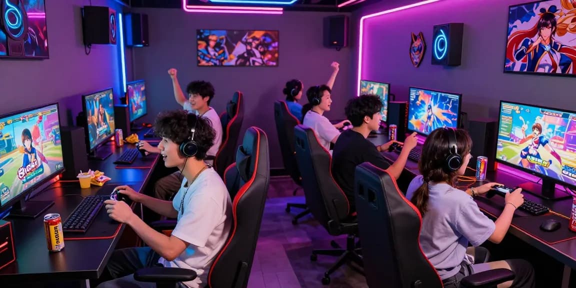 Players immersed in ecchi games in a vibrant gaming lounge environment.