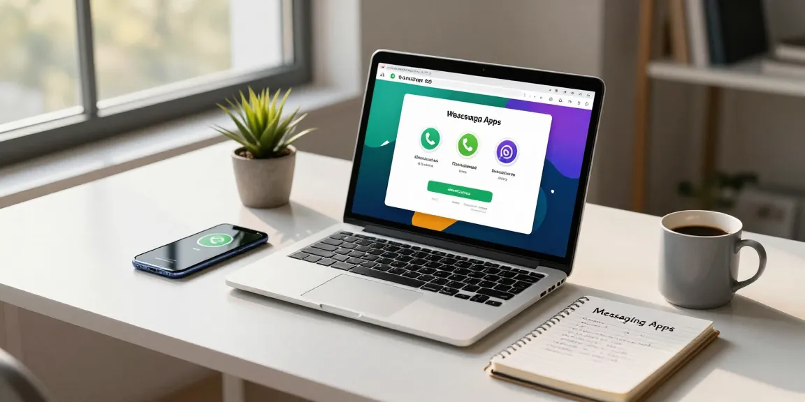 WhatsApp下載 on a laptop in a modern workspace, showcasing the ease of downloading messaging apps.