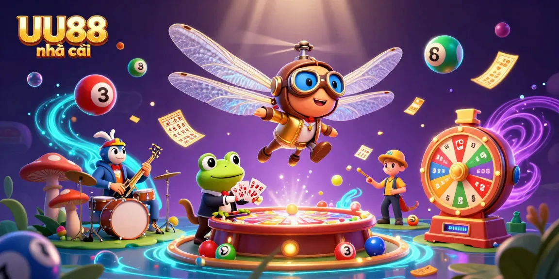Engage with the excitement at UU88 nhà cái as a frog croupier deals cards in a vibrant casino scene.