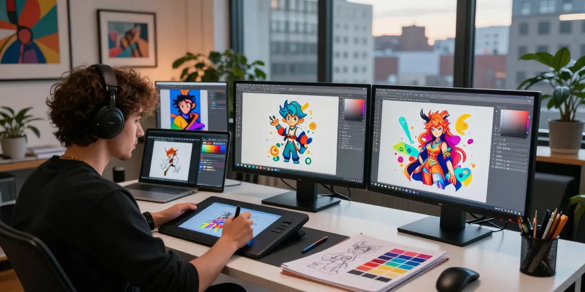 NSFW AI art creation in a modern urban digital studio.