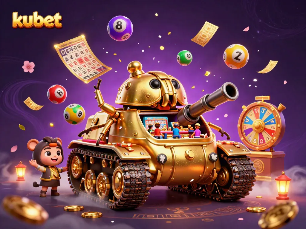 Experience winning at kubet's dynamic casino with a golden beetle tank displaying vibrant lottery and bingo elements.