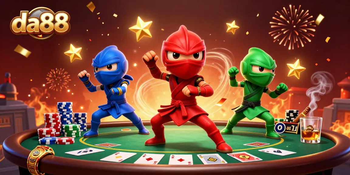 da88 poker chameleons performing martial arts amidst vibrant casino elements