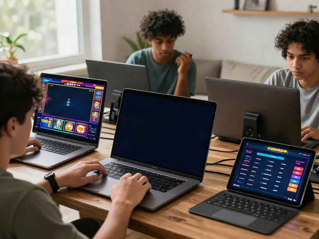 Engaged players experiencing the dynamic online gaming environment at GEM88 with colorful screens and interactive elements.