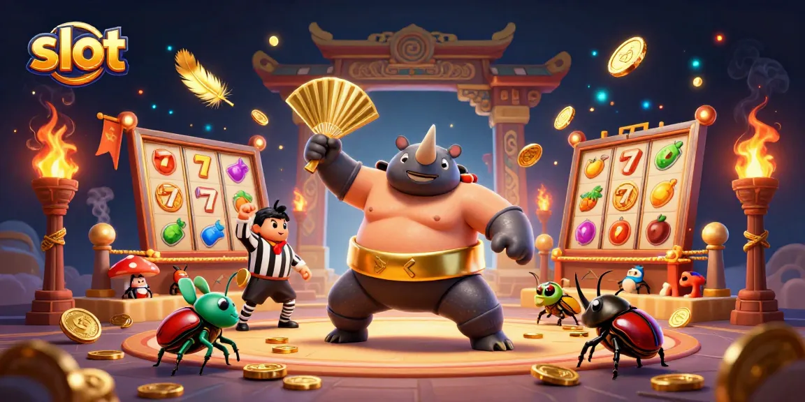 Experience thrilling slot action as a beetle champion stirs gold coins in this vibrant scene.