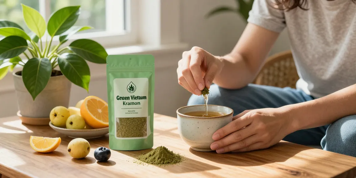 This green vietnam kratom drink preparation in a cozy home setting promotes relaxation and well-being.
