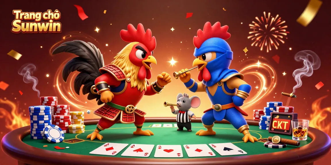 Experience thrilling moments at Trang chủ Sunwin with roosters battling for dominance over casino cards and chips.