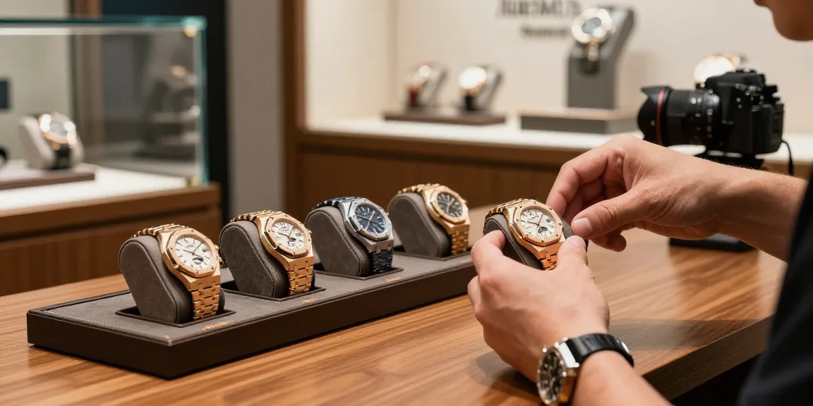Explore exquisite super clone watches in a luxurious showroom, showcasing craftsmanship and elegance.