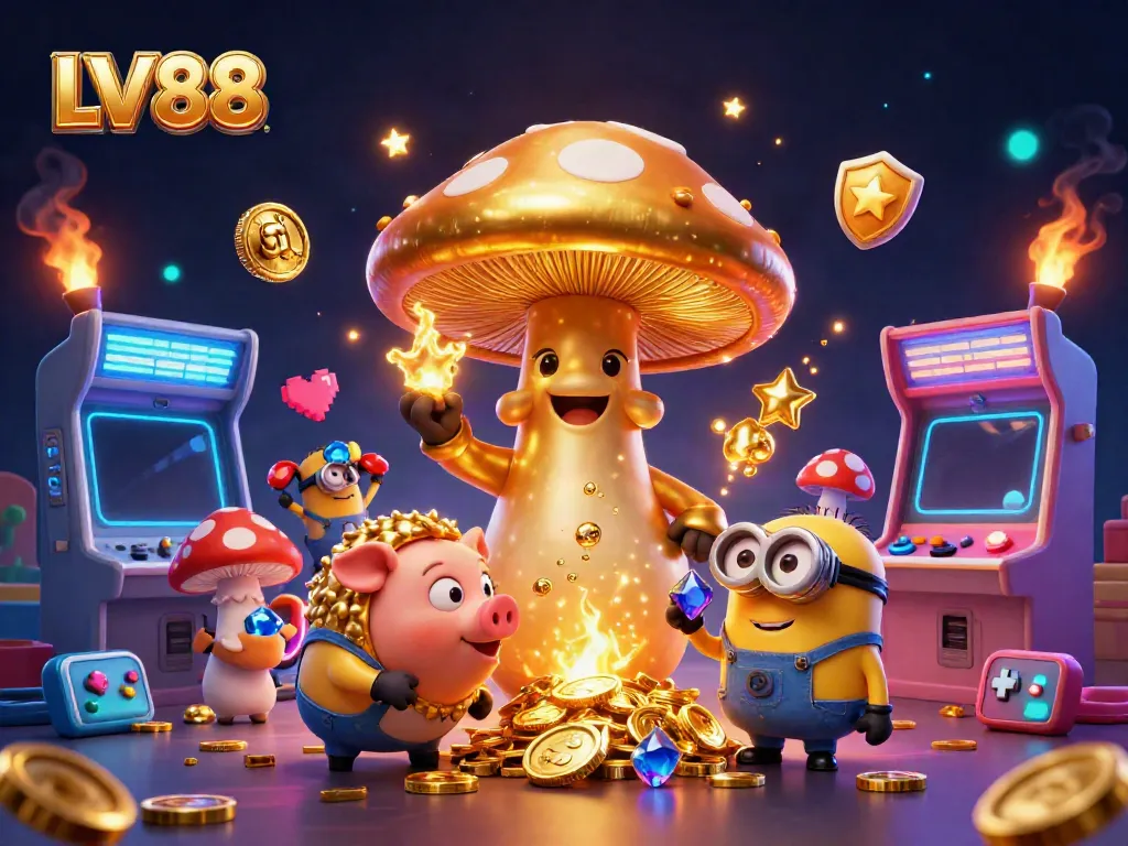 Experience thrilling gold transformations at LV88 with a magical mushroom wizard and treasure hunting elements.