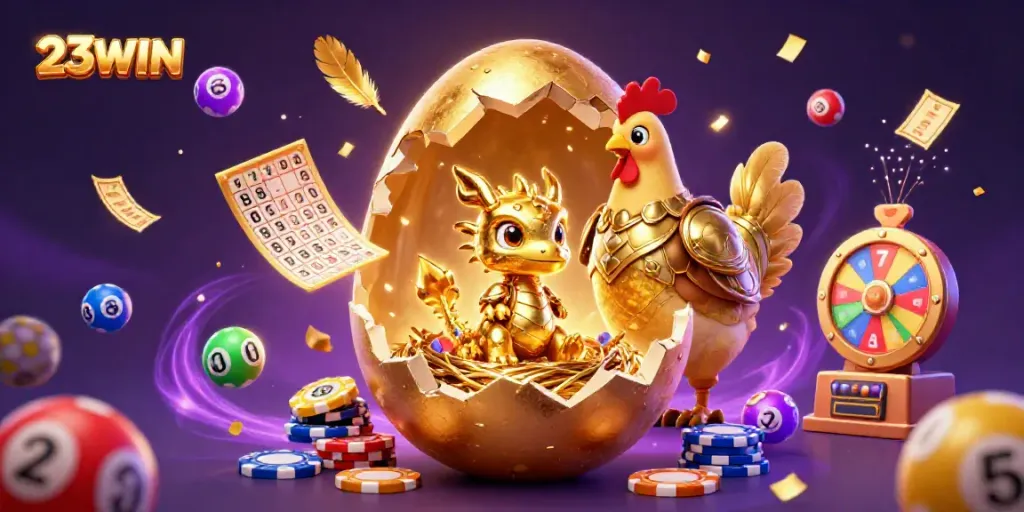 Engage with 23WIN's casino magic featuring a golden dragon and vibrant games.