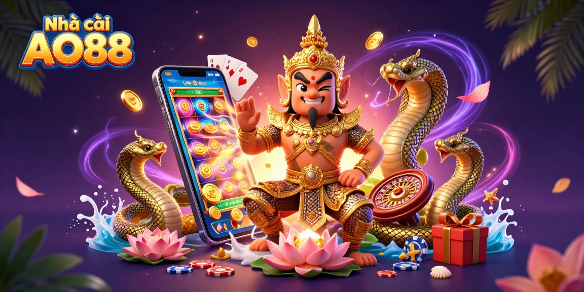 Engage with Nhà cái AO88 through dynamic gameplay, featuring a vibrant 3D casino scene with immersive elements.