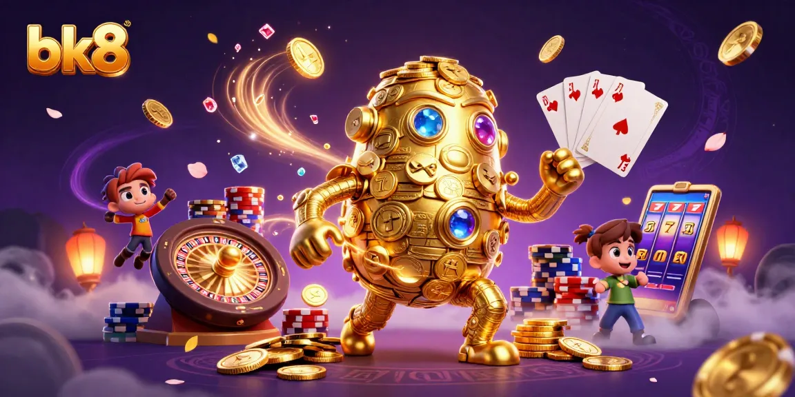 Win big with bk8 as golden coins and sparkling gems fly in a dynamic casino scene.